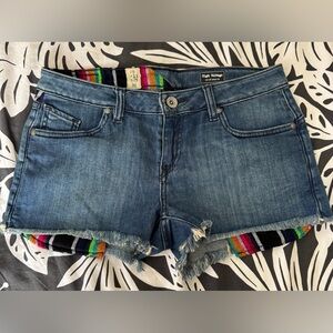 Volcom Blue Denim Jean Shorts with Frayed Hem
